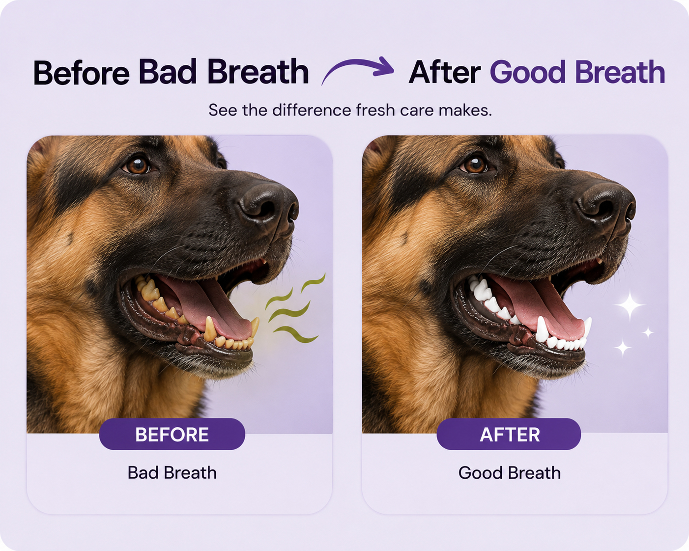 Before vs. after, bad breath to fresh breath